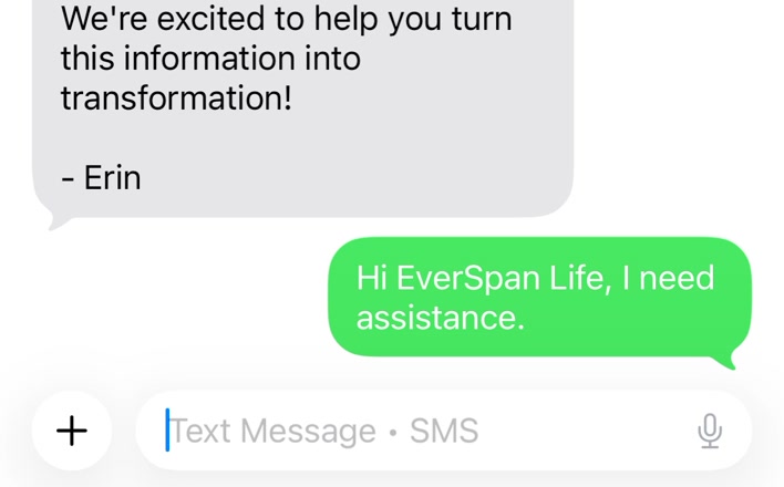 Text message conversation with the EverSpan Life concierge